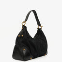 Gucci Black Leather And Cloth Medium Jockey Hobo Bag