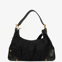 Gucci Black Leather And Cloth Medium Jockey Hobo Bag