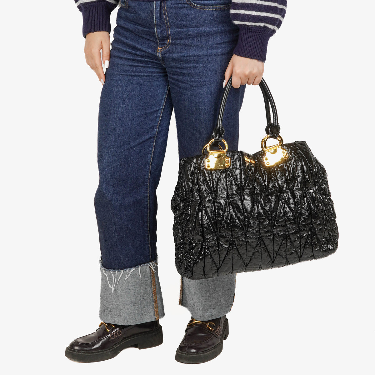 Miu Miu Matelasse Patent Leather Tote Bag