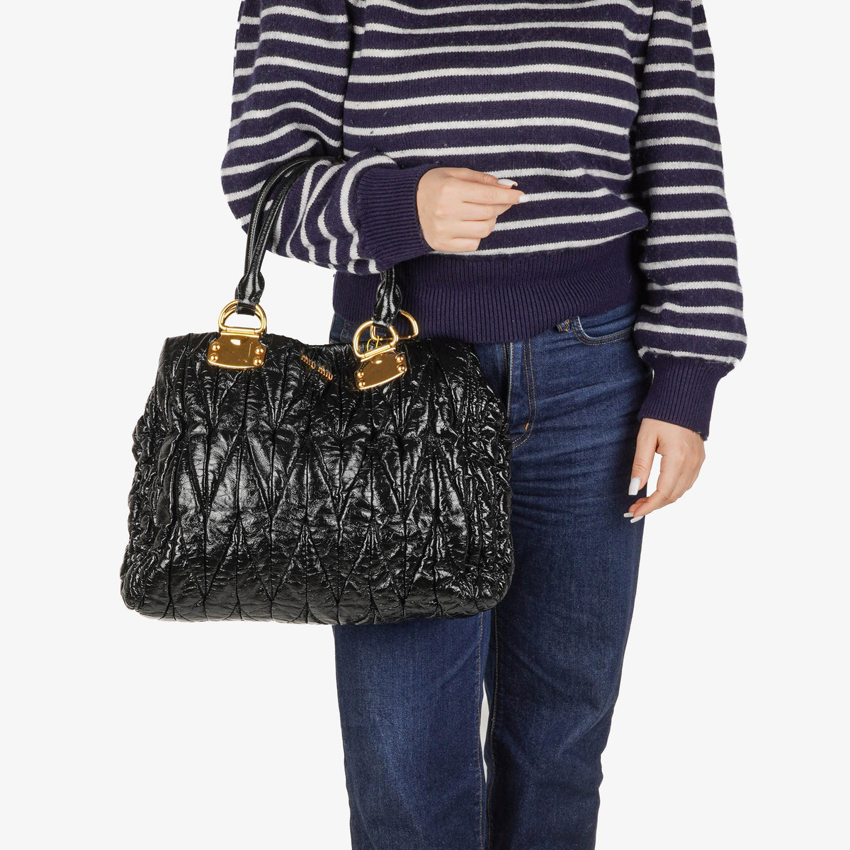 Miu Miu Matelasse Patent Leather Tote Bag