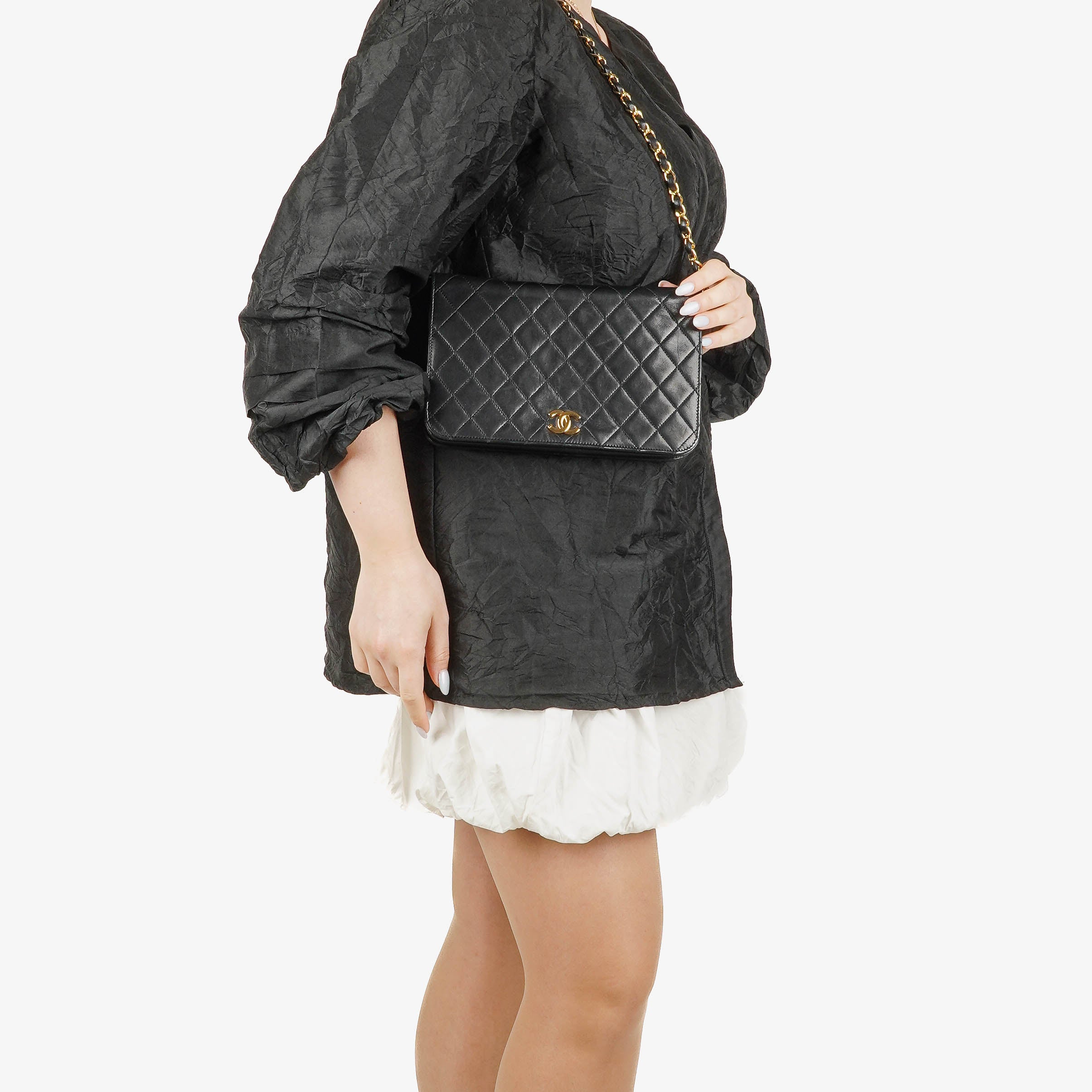 Chanel Classic Full Flap Bag Black Quilted Lambskin 24K Gold-Plated Hardware