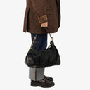 Gucci Black Leather And Cloth Medium Jockey Hobo Bag