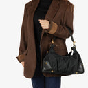 Gucci Black Leather And Cloth Medium Jockey Hobo Bag
