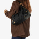 Gucci Black Leather And Cloth Medium Jockey Hobo Bag