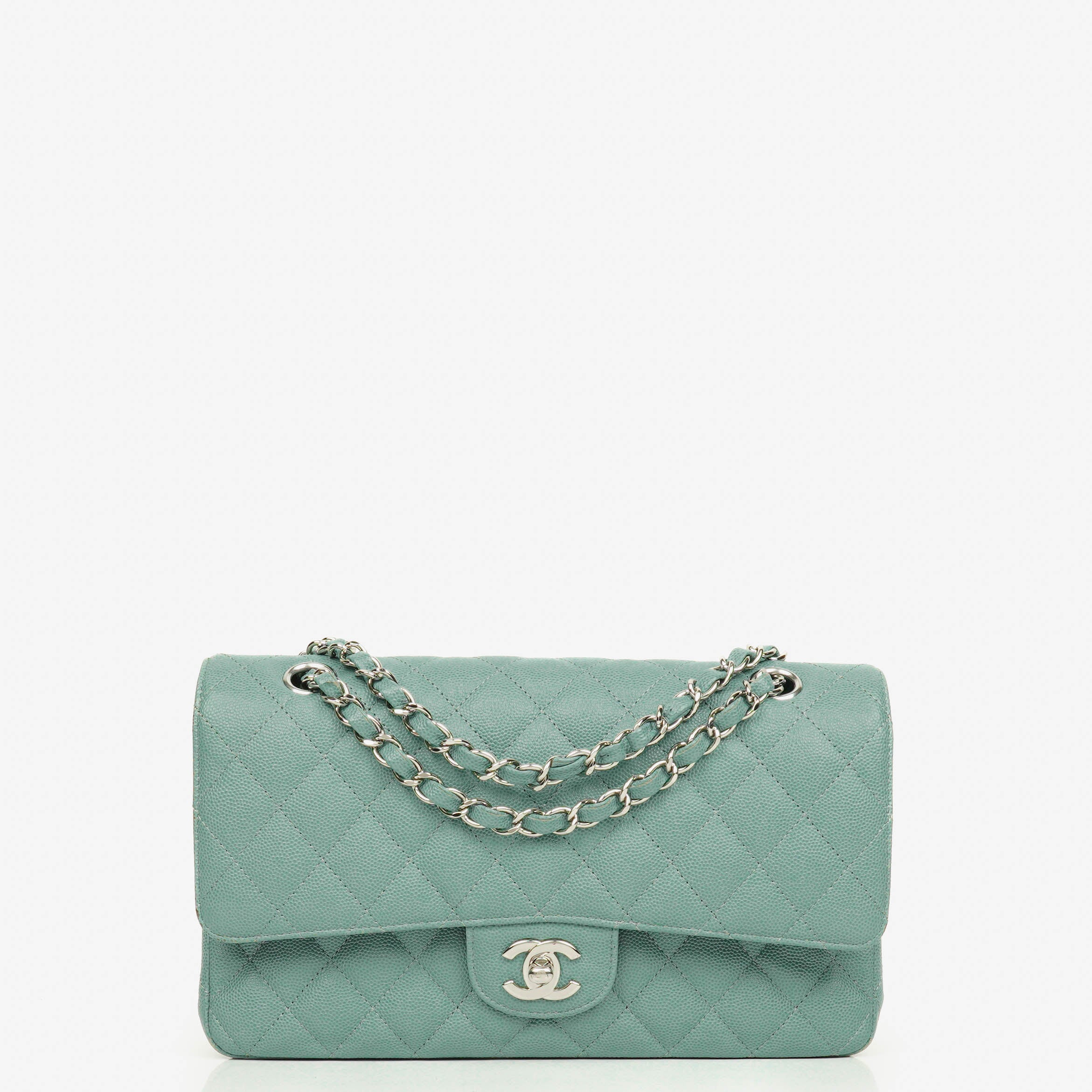 Chanel Medium Double Flap Bag Blue Quilted Caviar Leather With Silver-Tone Hardware