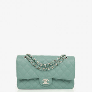 Chanel Medium Double Flap Bag Blue Quilted Caviar Leather With Silver-Tone Hardware