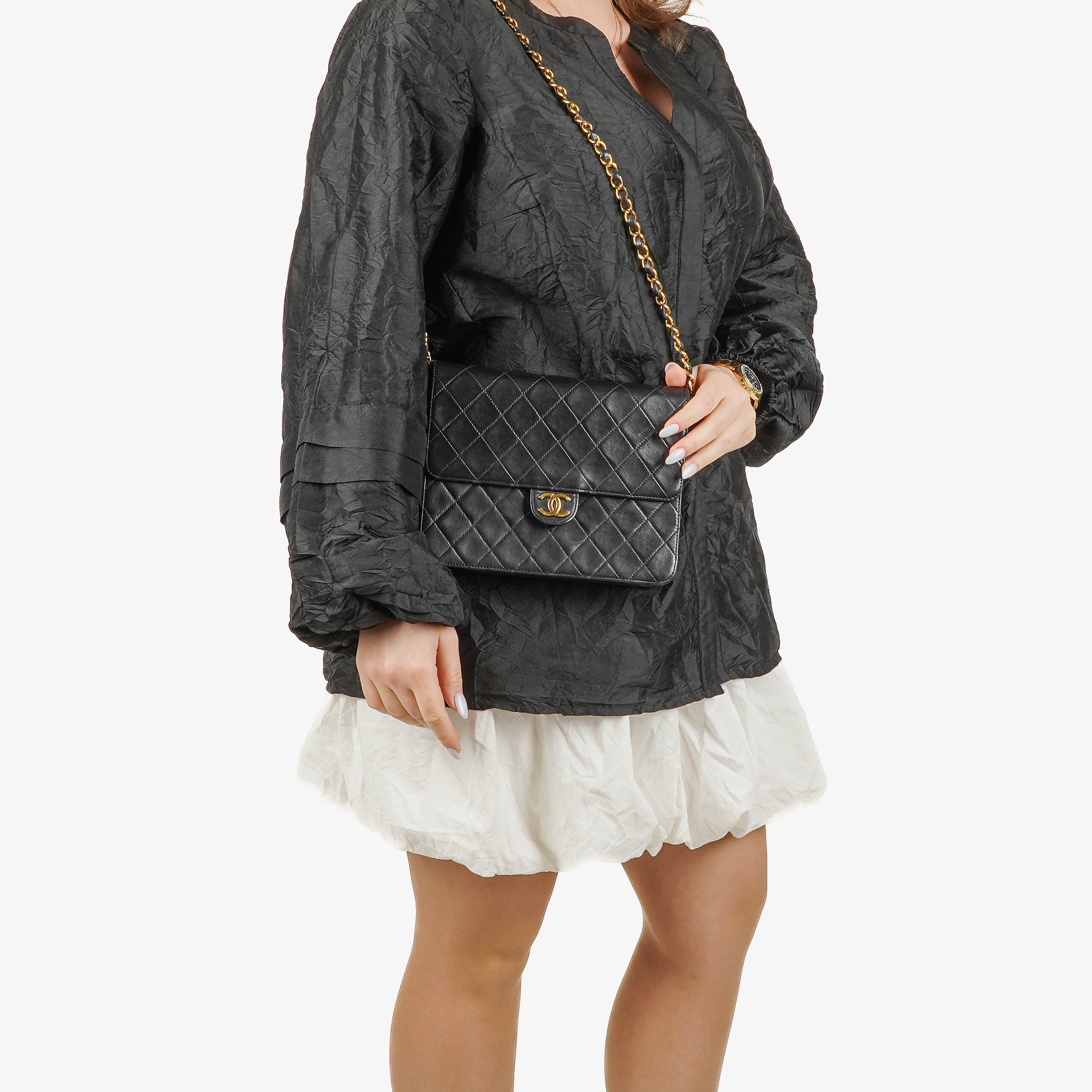 Chanel Small Classic Single Flap Bag Black Quilted Lambskin With 24K Gold-Plated Hardware