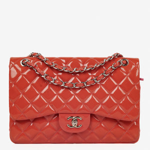 Chanel Jumbo Classic Double Flap Patent Quilted Leather With Silver-tone Hardware