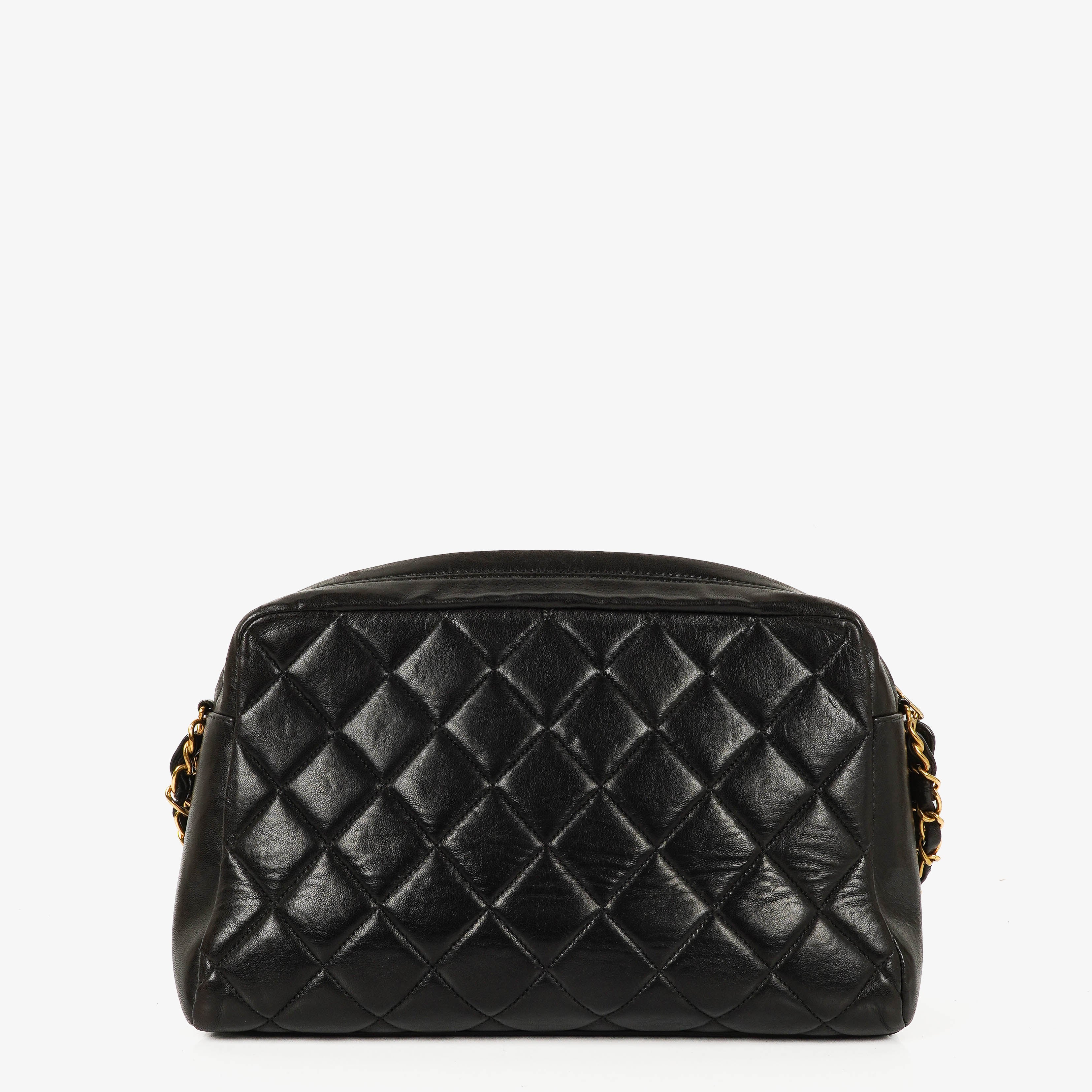 Chanel Vintage Fronttasche Kamera-Tasche Schwarz Steppleder mit 24K vergoldeter Hardware