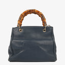 Gucci Bamboo Shopper Blue Leather Satchel Small Bag