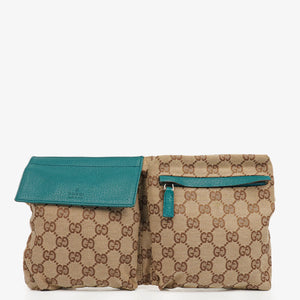 Gucci GG Beige/Turquoise Monogram Canvas Belt Bag