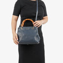 Gucci Bamboo Shopper Blue Leather Satchel Small Bag