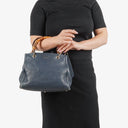 Gucci Bamboo Shopper Blue Leather Satchel Small Bag