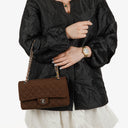 Chanel Vintage Medium Classic Double Flap Bag Brown Jersey Silver-Plated Hardware