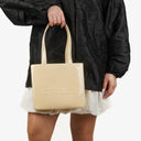 Chanel Vintage Beige Lackleder CC Tote Schultertasche