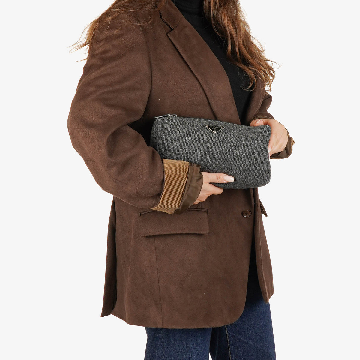 Prada Gray Wool Cosmetic Case