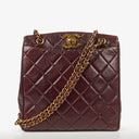 Chanel Burgundy Lambskin Quilted Turnlock Tote Bag