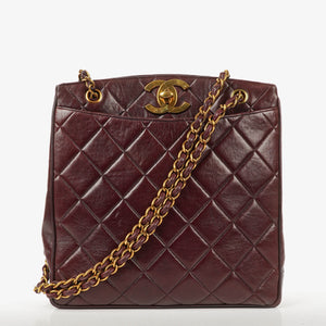 Chanel Burgundy Lambskin Quilted Turnlock Tote Bag