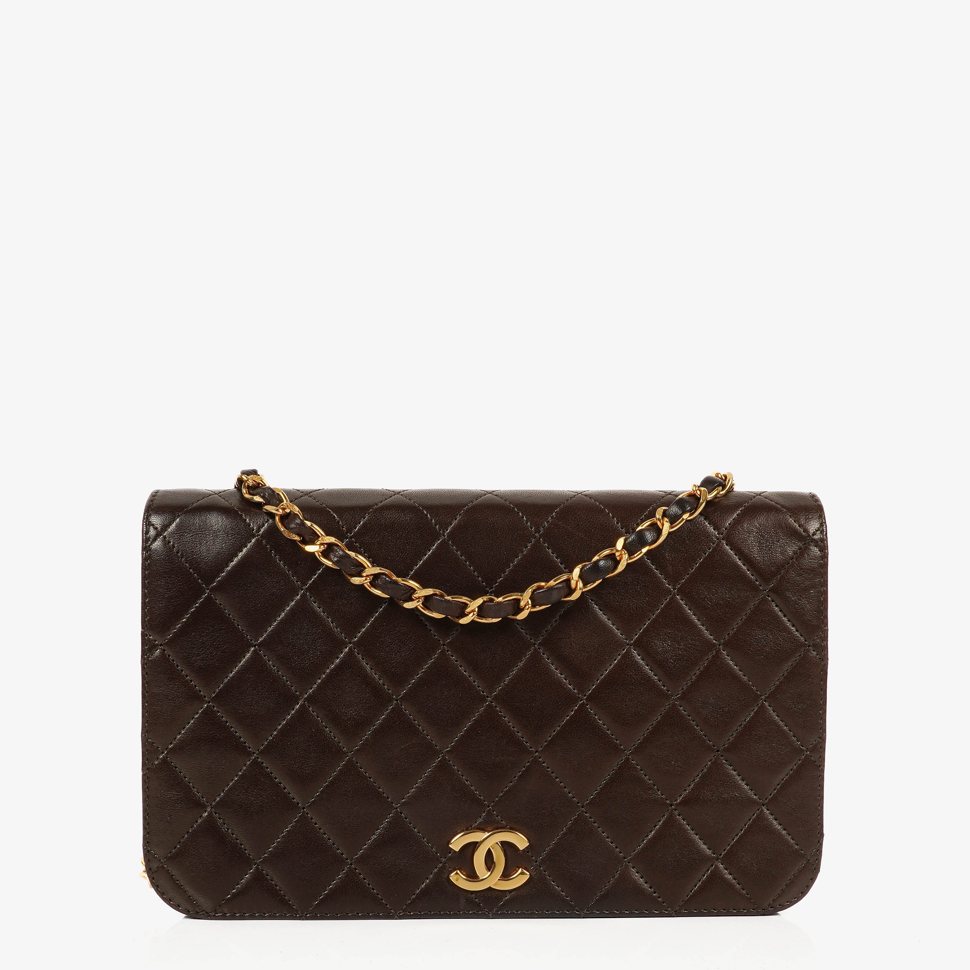 Chanel Classic Full Flap Bag Brown Quilted Lambskin 24K Gold-Plated Hardware
