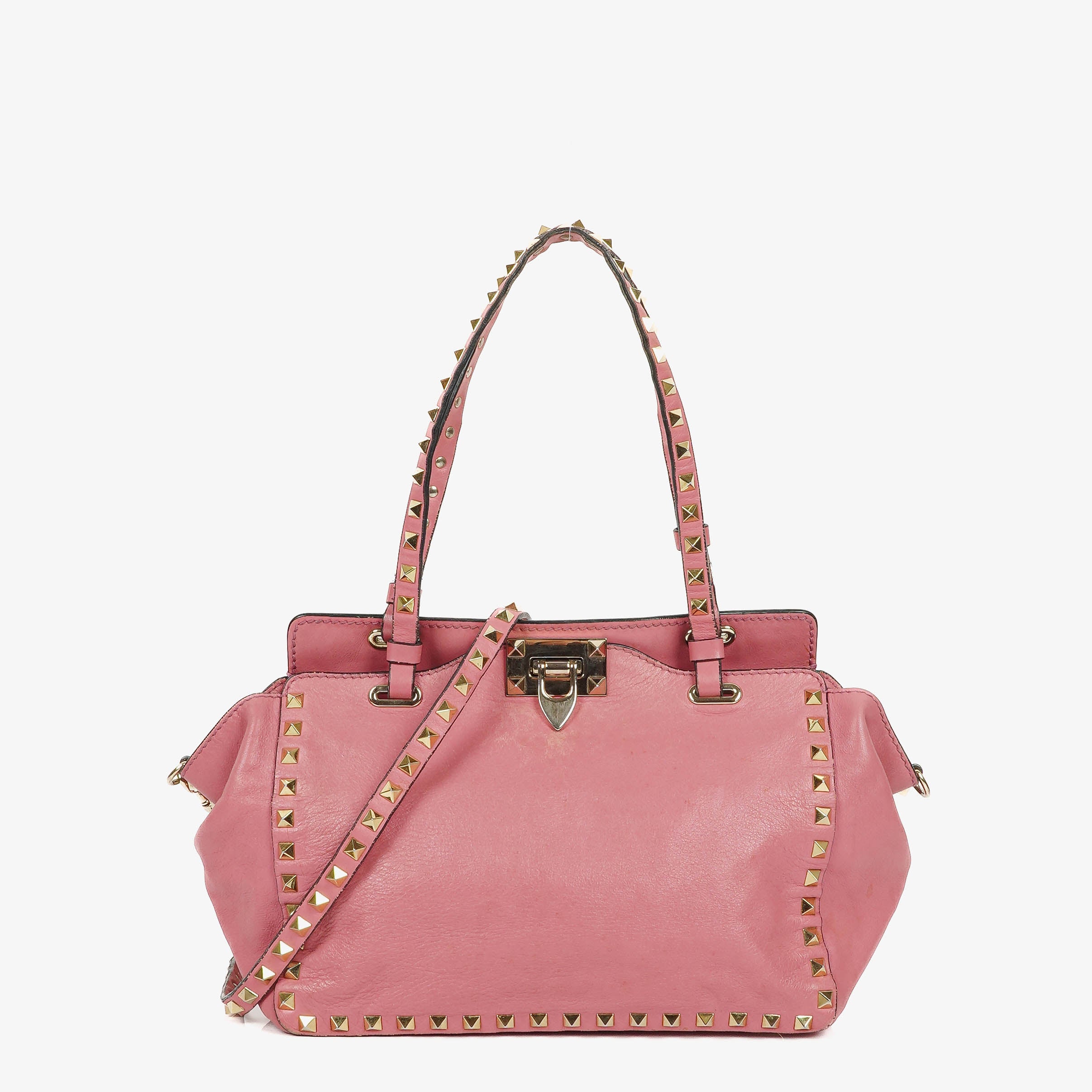 Valentino Garavani Rockstud Small Trapeze Pink Leather Tote Bag