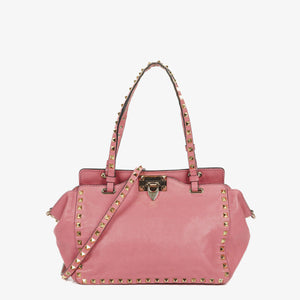 Sac cabas trapèze petit Valentino Garavani Rockstud en cuir rose