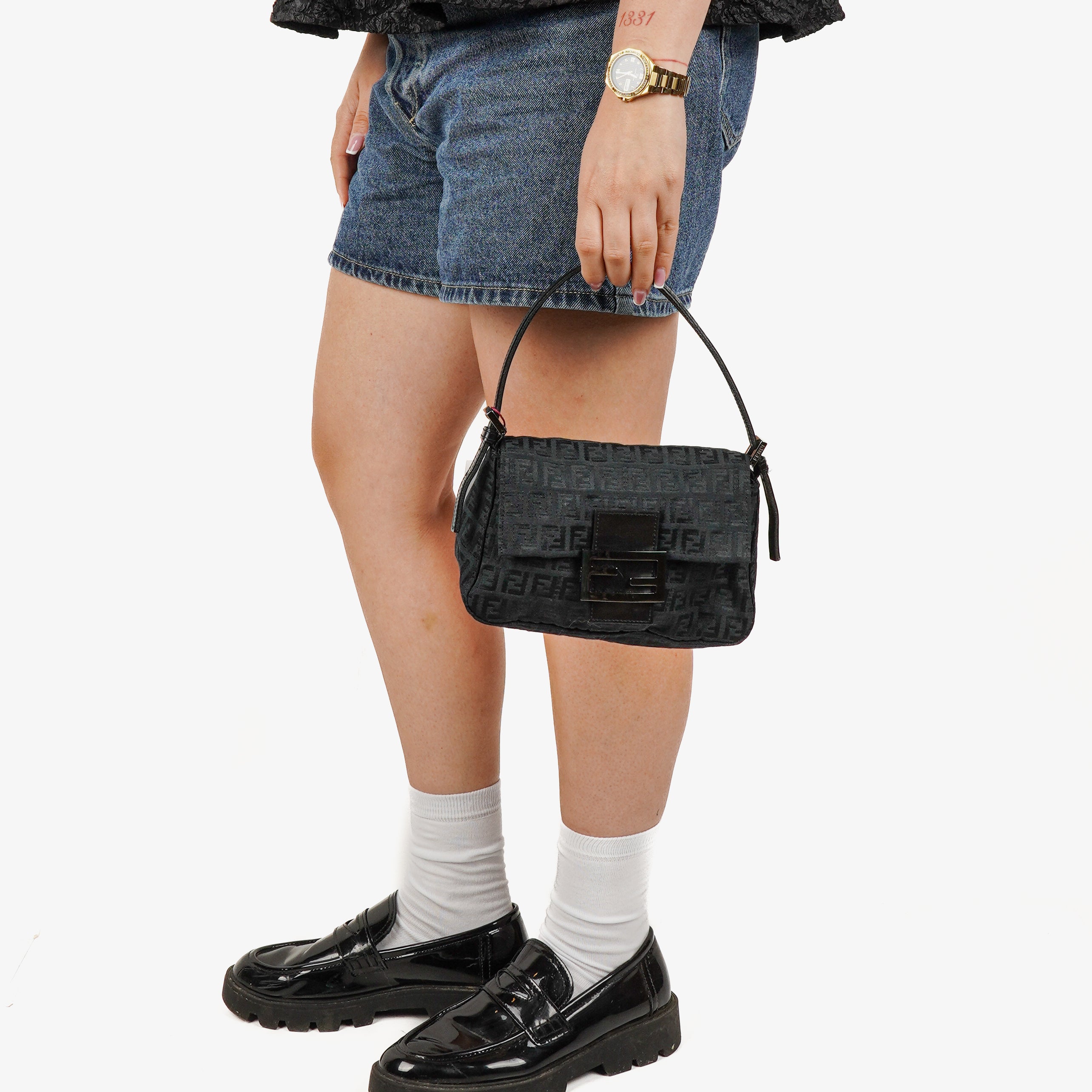 Fendi Black Mamma Baguette Zucchino Shoulder Bag