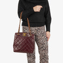 Chanel Burgundy Lambskin Quilted Turnlock Tote Bag
