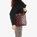 Chanel Burgundy Lambskin Quilted Turnlock Tote Bag