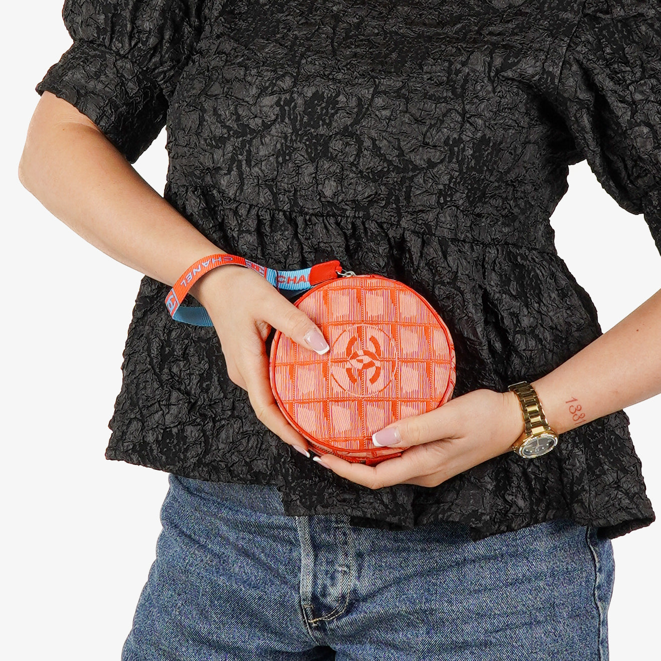 Chanel Red Nylon Round Travel Pouch