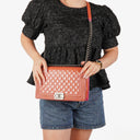 Chanel Large Boy Pink Distressed Patent Quilted Flap Bag