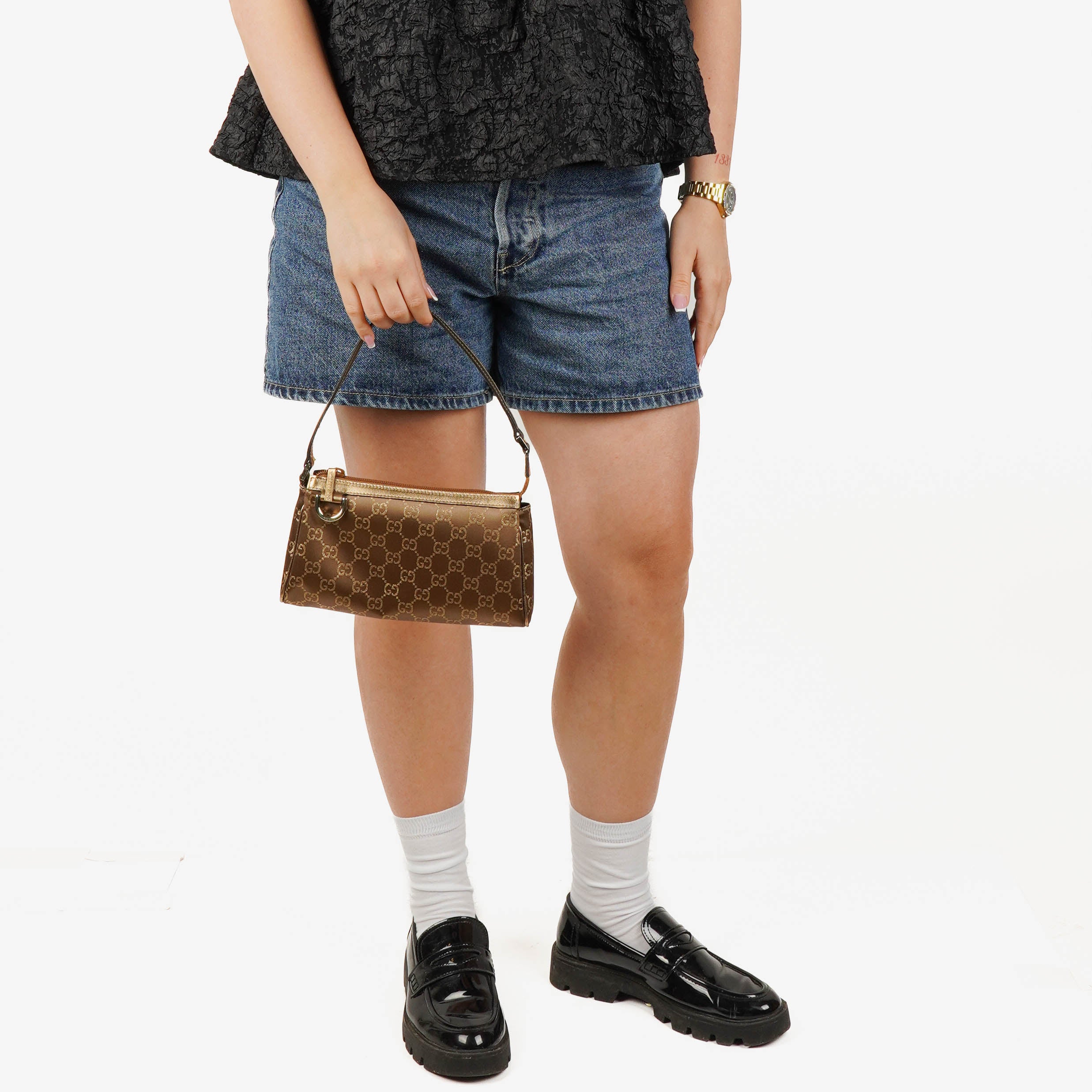 Gucci GG Satin Abbey D-ring Pochette Bag