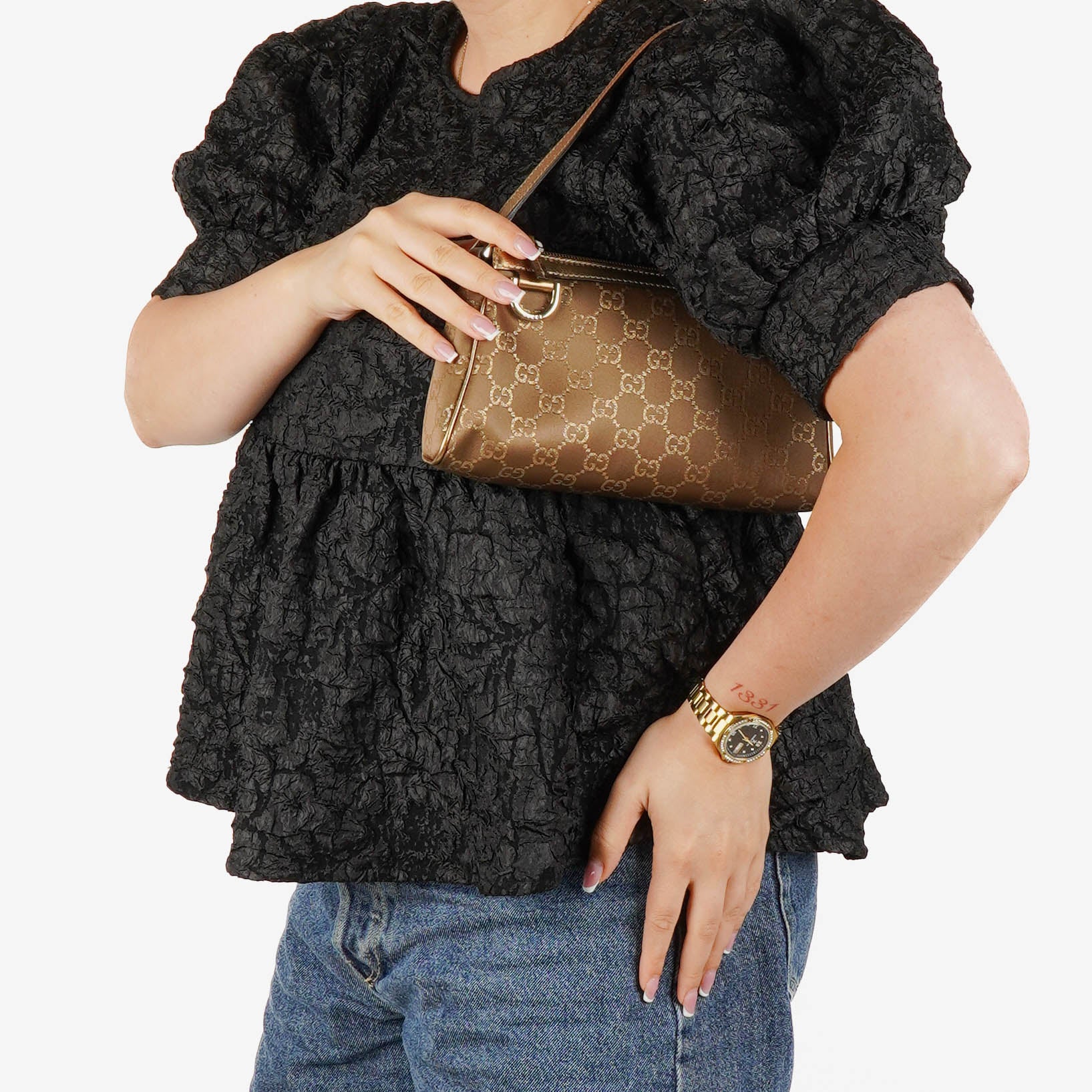 Gucci GG Satin Abbey D-ring Pochette Bag