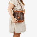 Celine Vintage Macadam Triomphe Brown Drawstring Bucket Bag