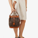 Celine Vintage Macadam Triomphe Brown Drawstring Bucket Bag