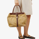 Chanel CC Beige Linen And Brown Leather Tote Bag
