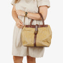 Chanel CC Beige Linen And Brown Leather Tote Bag