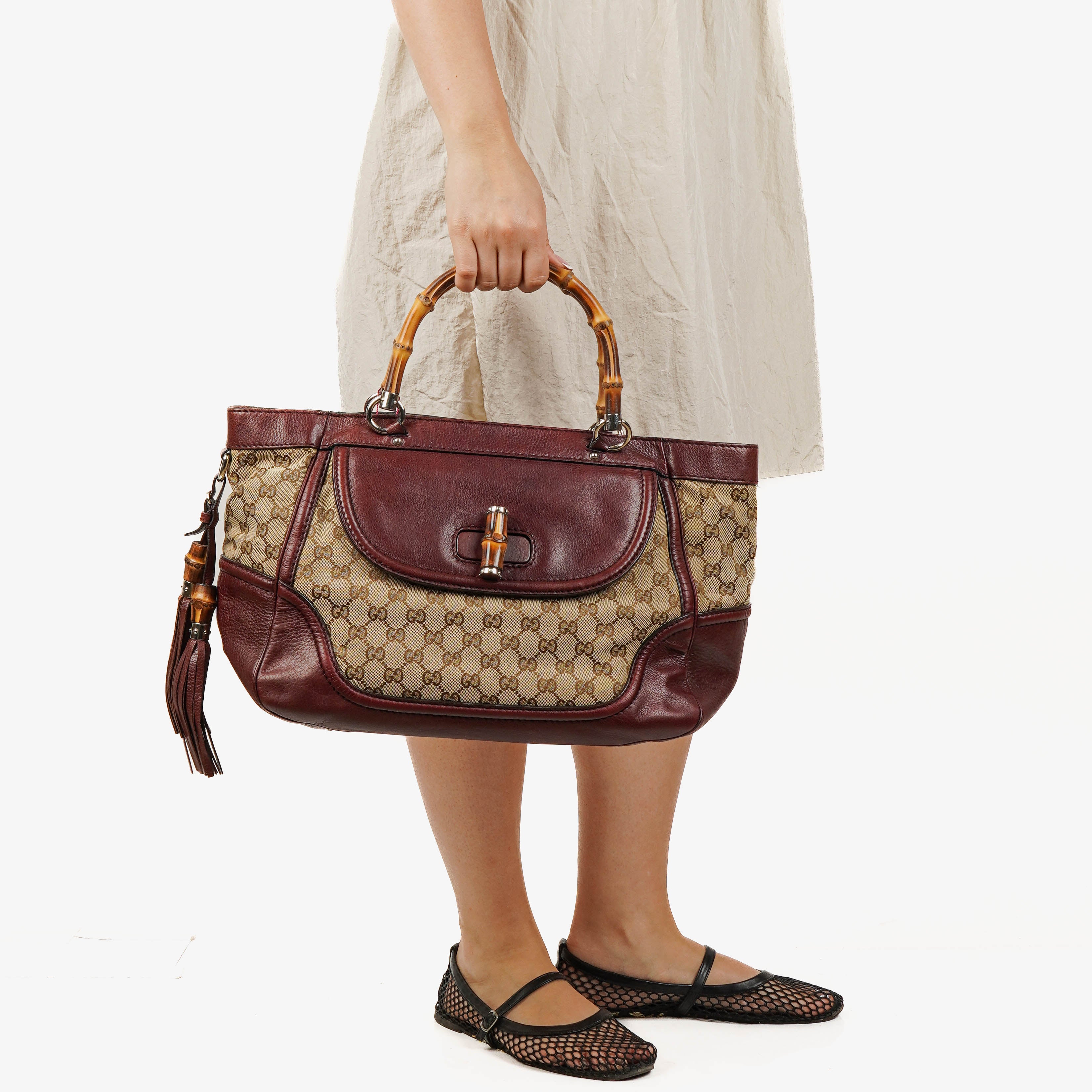 Gucci Bamboo Top Handle Burgundy Lerahter Tote Bag
