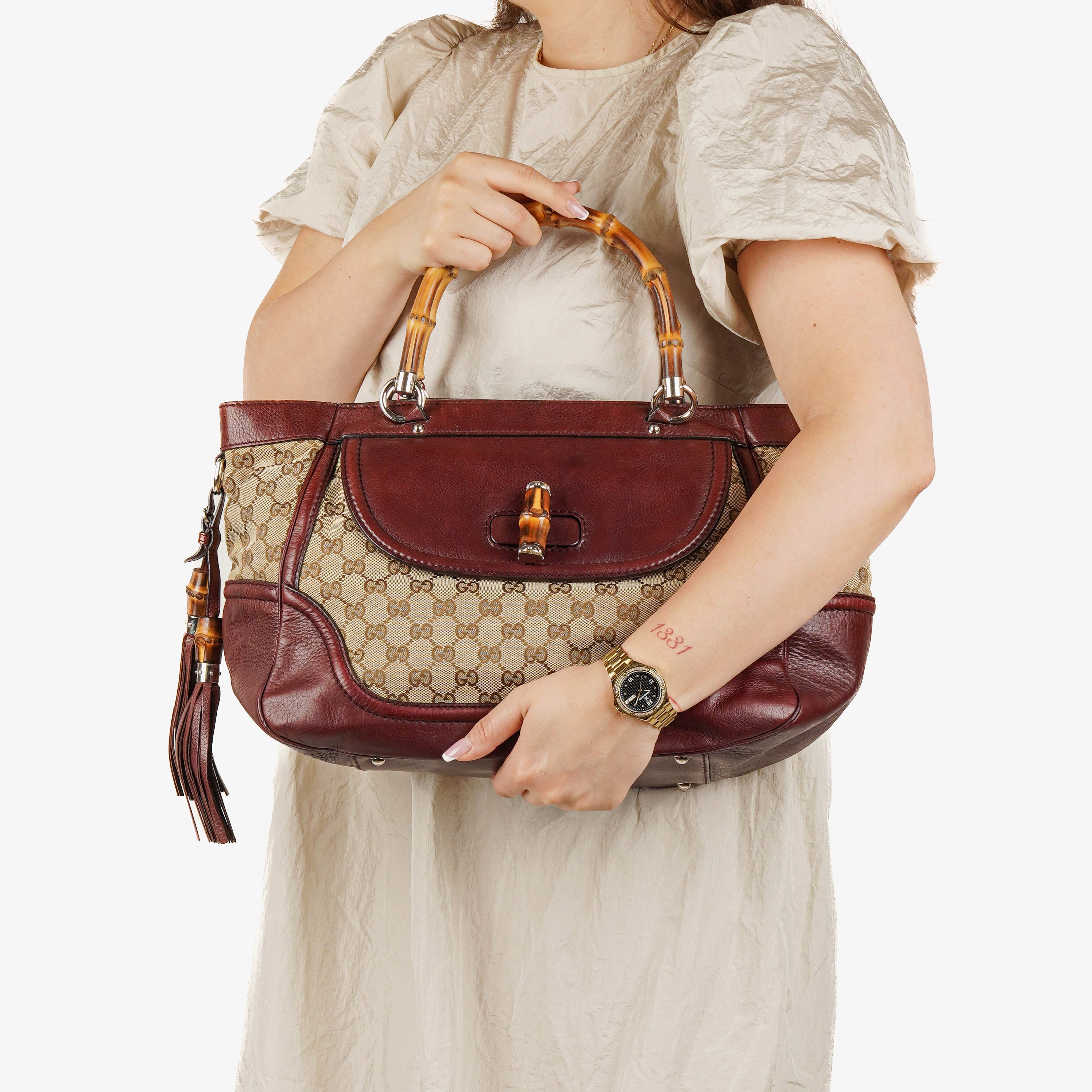 Gucci Bamboo Top Handle Burgundy Lerahter Tote Bag
