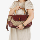 Gucci Bamboo Top Handle Burgundy Lerahter Tote Bag