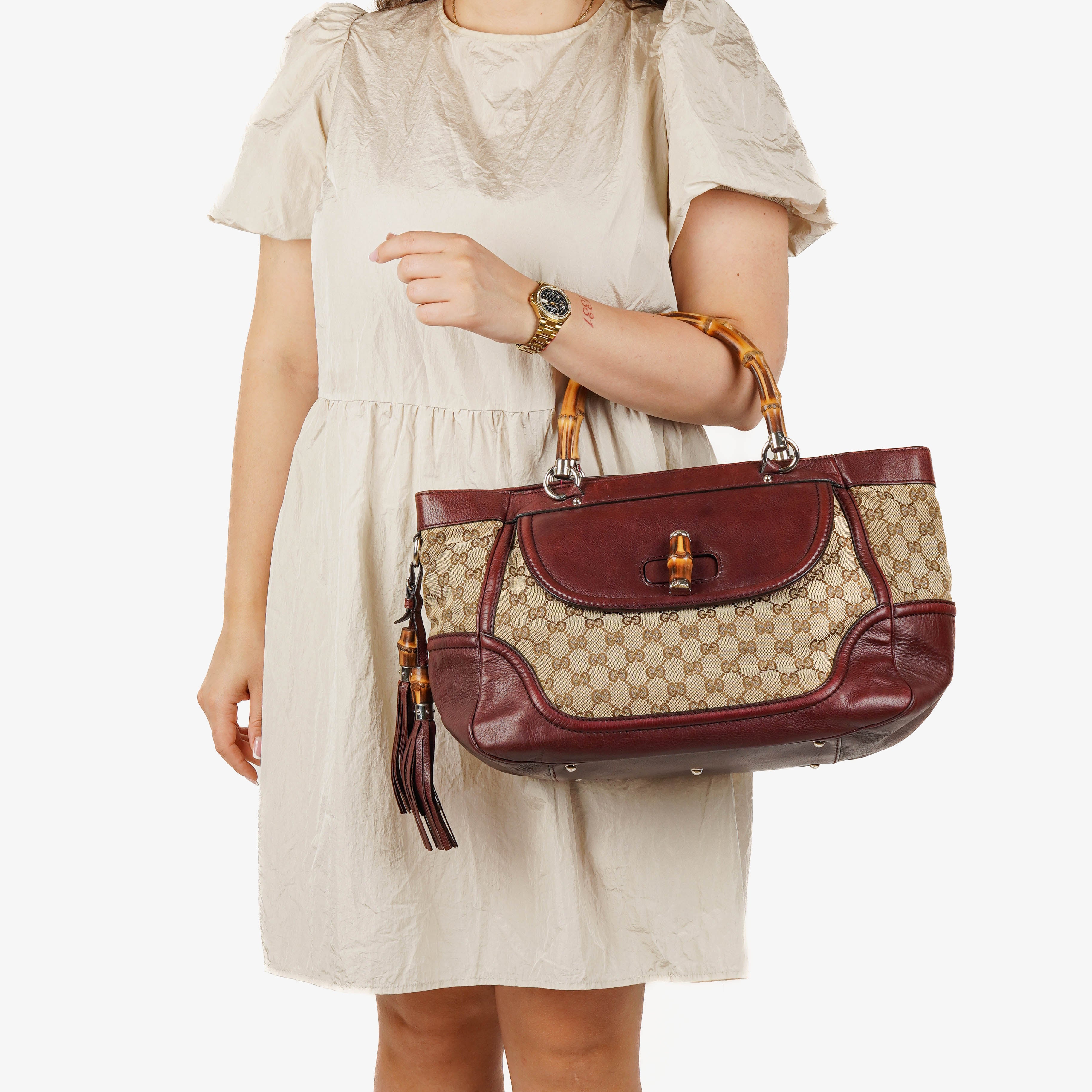 Gucci Bamboo Top Handle Burgundy Lerahter Tote Bag