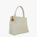 Chanel Medallion Vintage Tote Bag In White Quilted Caviar Leather