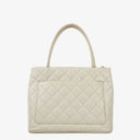 Chanel Medallion Vintage Tote Bag In White Quilted Caviar Leather