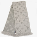 Louis Vuitton Wool Silk Logomania Scarf in Pearl Grey