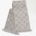 Louis Vuitton Wool Silk Logomania Scarf in Pearl Grey