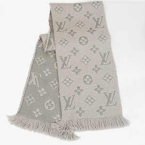 Louis Vuitton Wool Silk Logomania Scarf in Pearl Grey