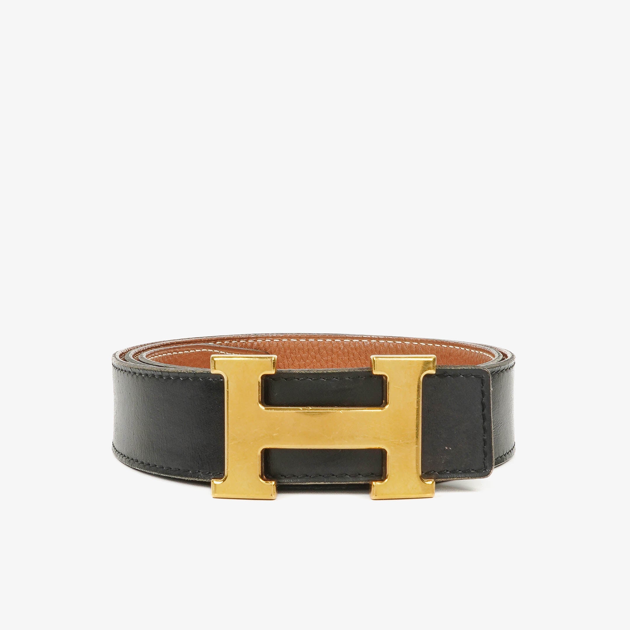 Cinturón Hermes H de piel Box de 30mm en negro con hebilla dorada&nbsp;