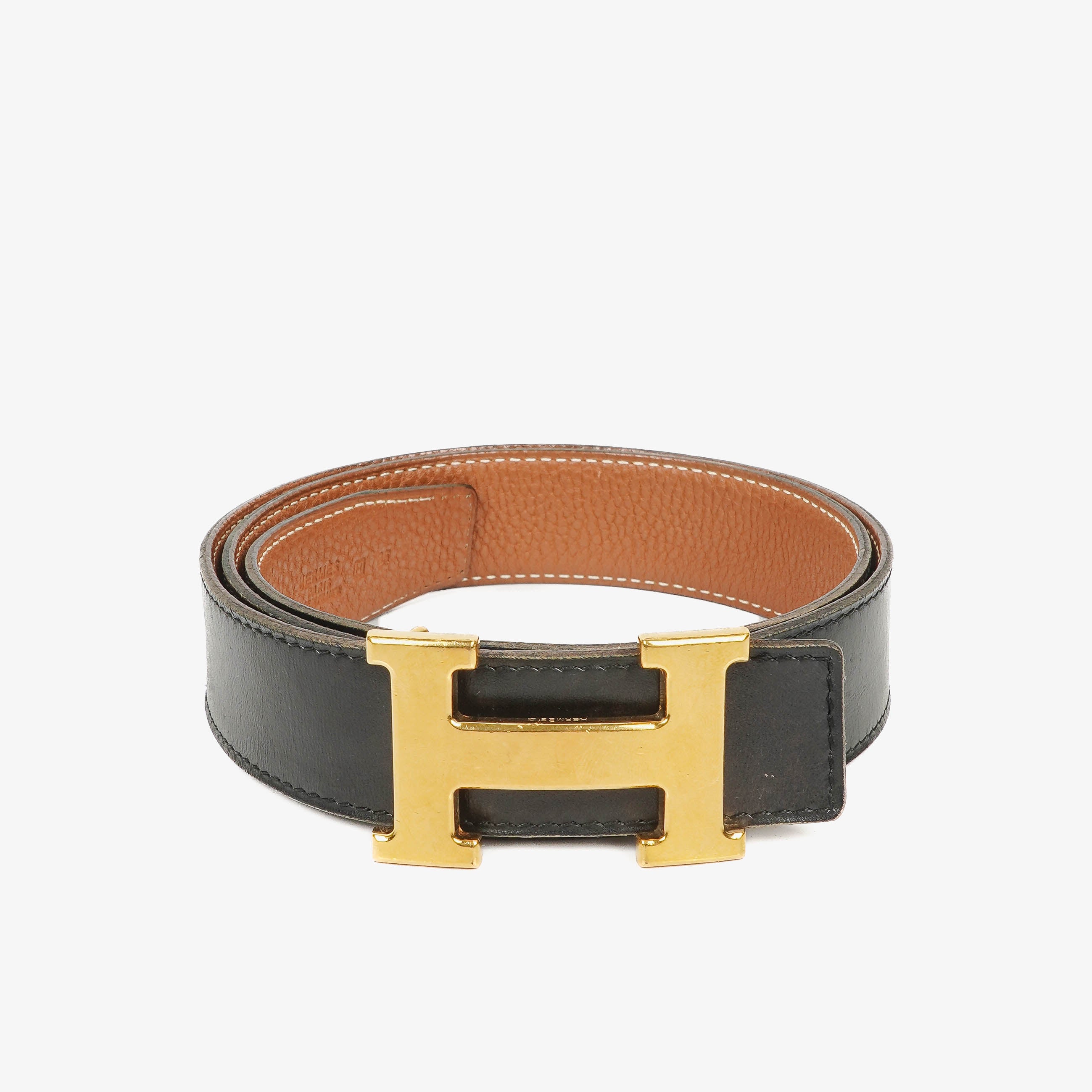Cinturón Hermes H de piel Box de 30mm en negro con hebilla dorada&nbsp;
