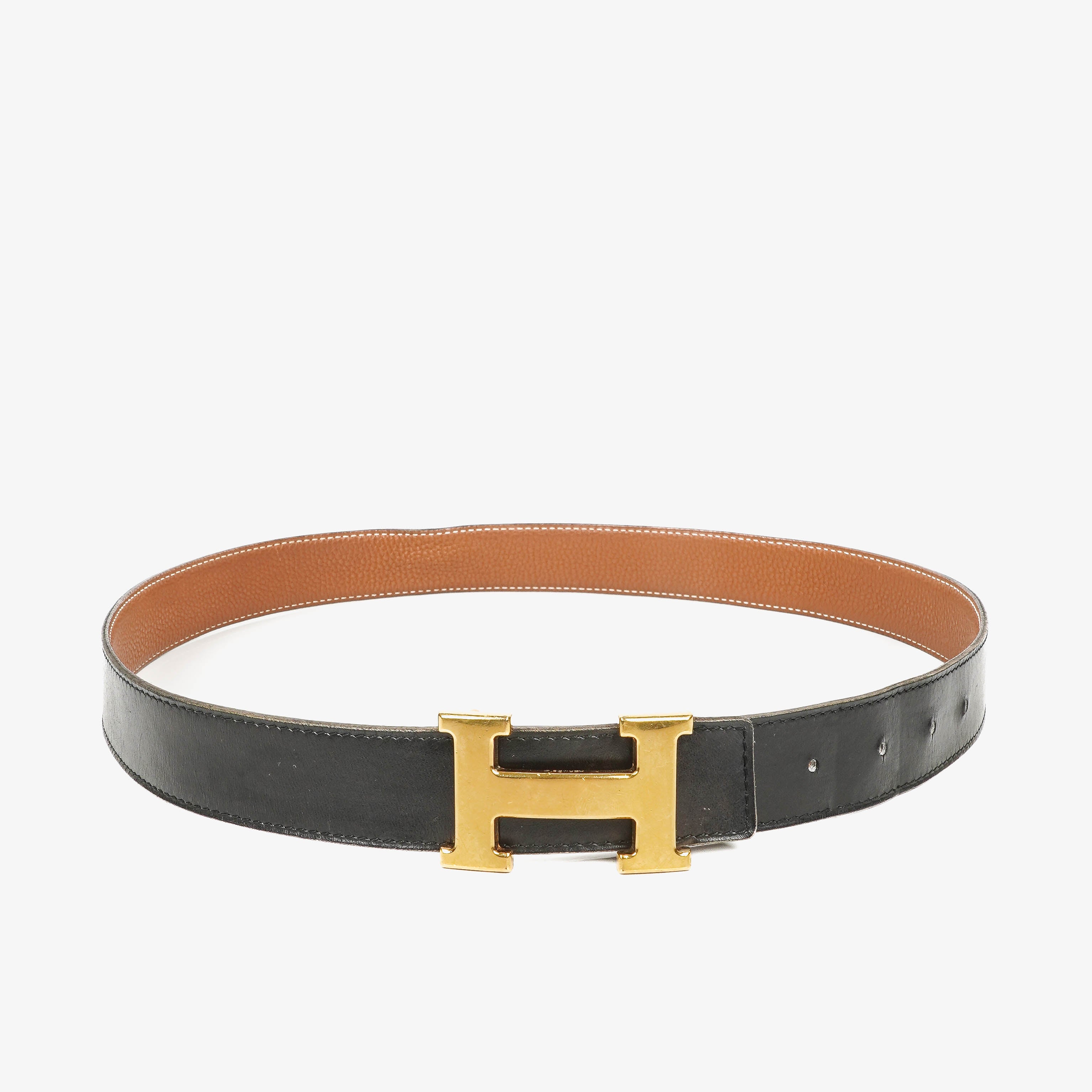 Cinturón Hermes H de piel Box de 30mm en negro con hebilla dorada&nbsp;
