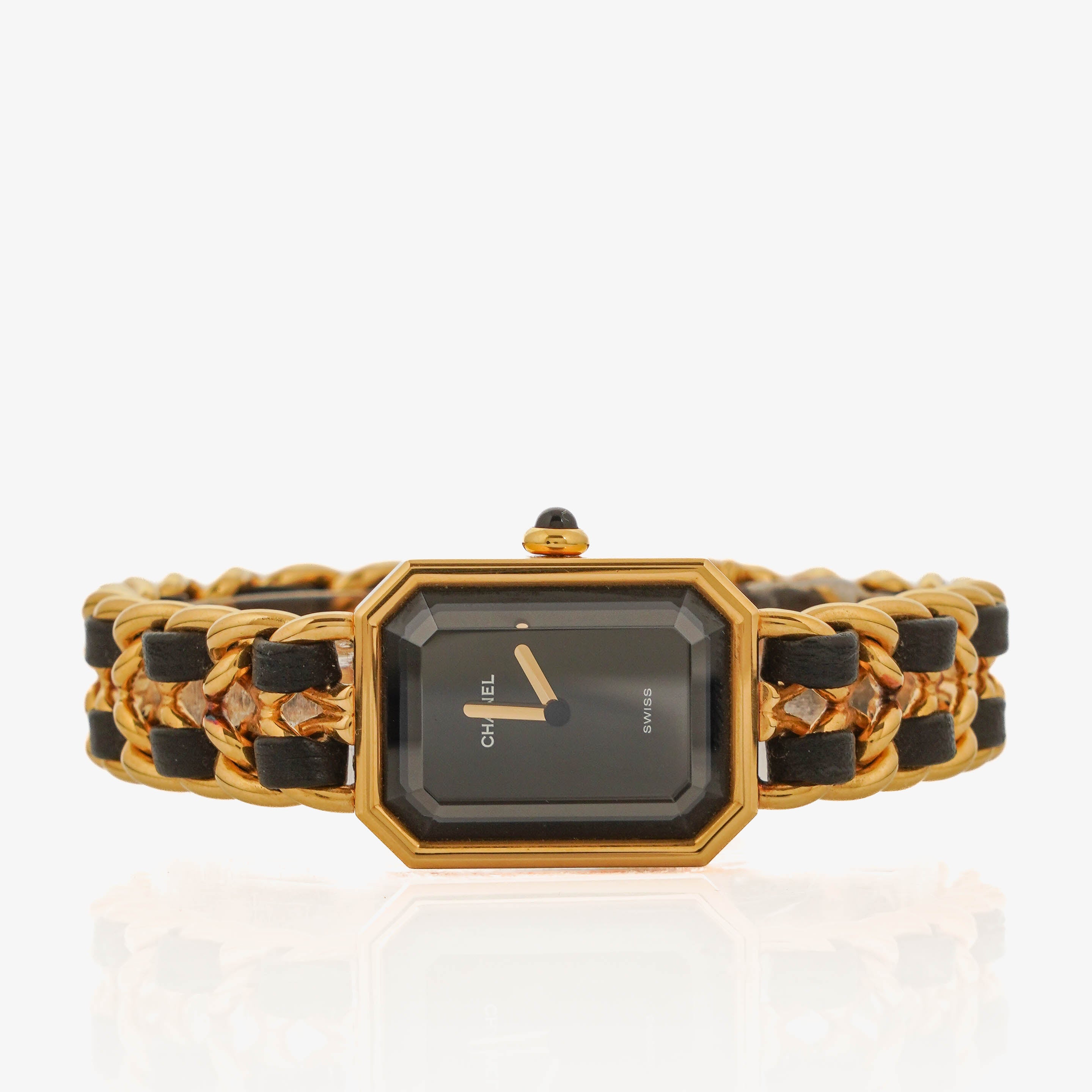 Chanel Stainless Steel Lambskin 20mm Chain Premiere Quartz Watch Gold L