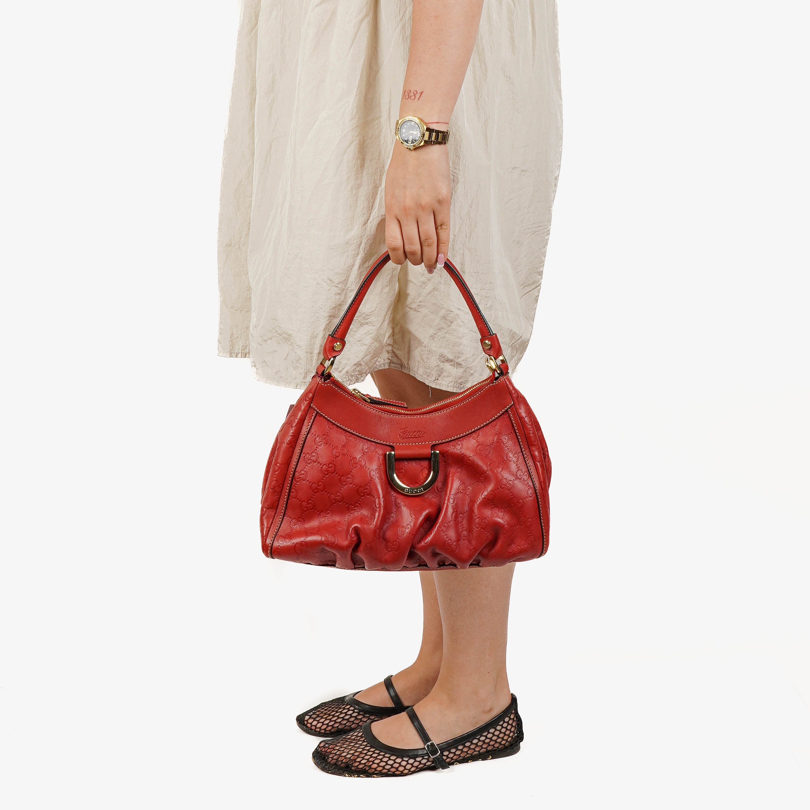 Gucci D Gold Ring Leather Hobo Bag